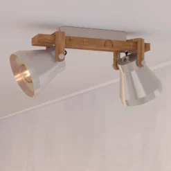 Cawton downlight de techo, longitud 58,5 cm, acero/marrón, 2 luces.