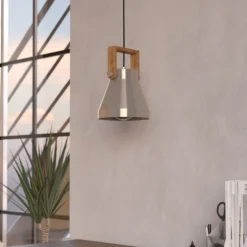 Cawton lámpara colgante, Ø 16 cm, acero/marrón, acero/madera
