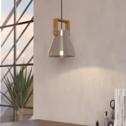 Cawton lámpara colgante, Ø 16 cm, acero/marrón, acero/madera