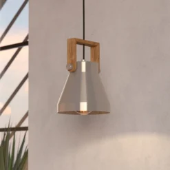 Cawton lámpara colgante, Ø 16 cm, acero/marrón, acero/madera