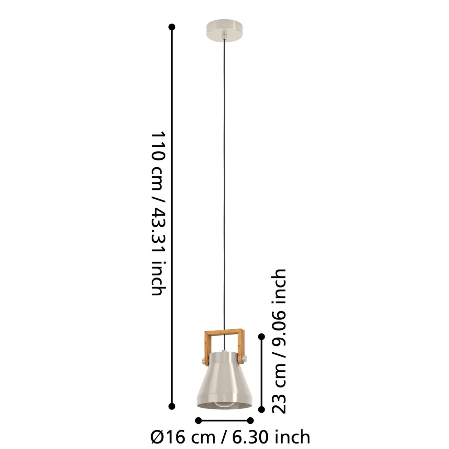 Cawton lámpara colgante, Ø 16 cm, acero/marrón, acero/madera