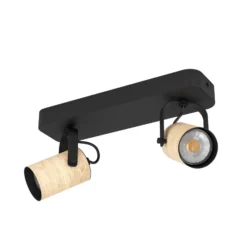 Cayuca downlight de techo, decoración en negro/madera, 2 luces
