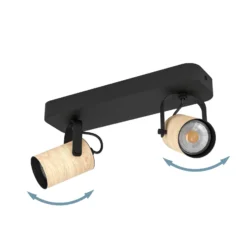 Cayuca downlight de techo, decoración en negro/madera, 2 luces