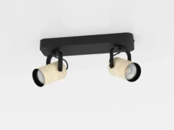 Cayuca downlight de techo, decoración en negro/madera, 2 luces