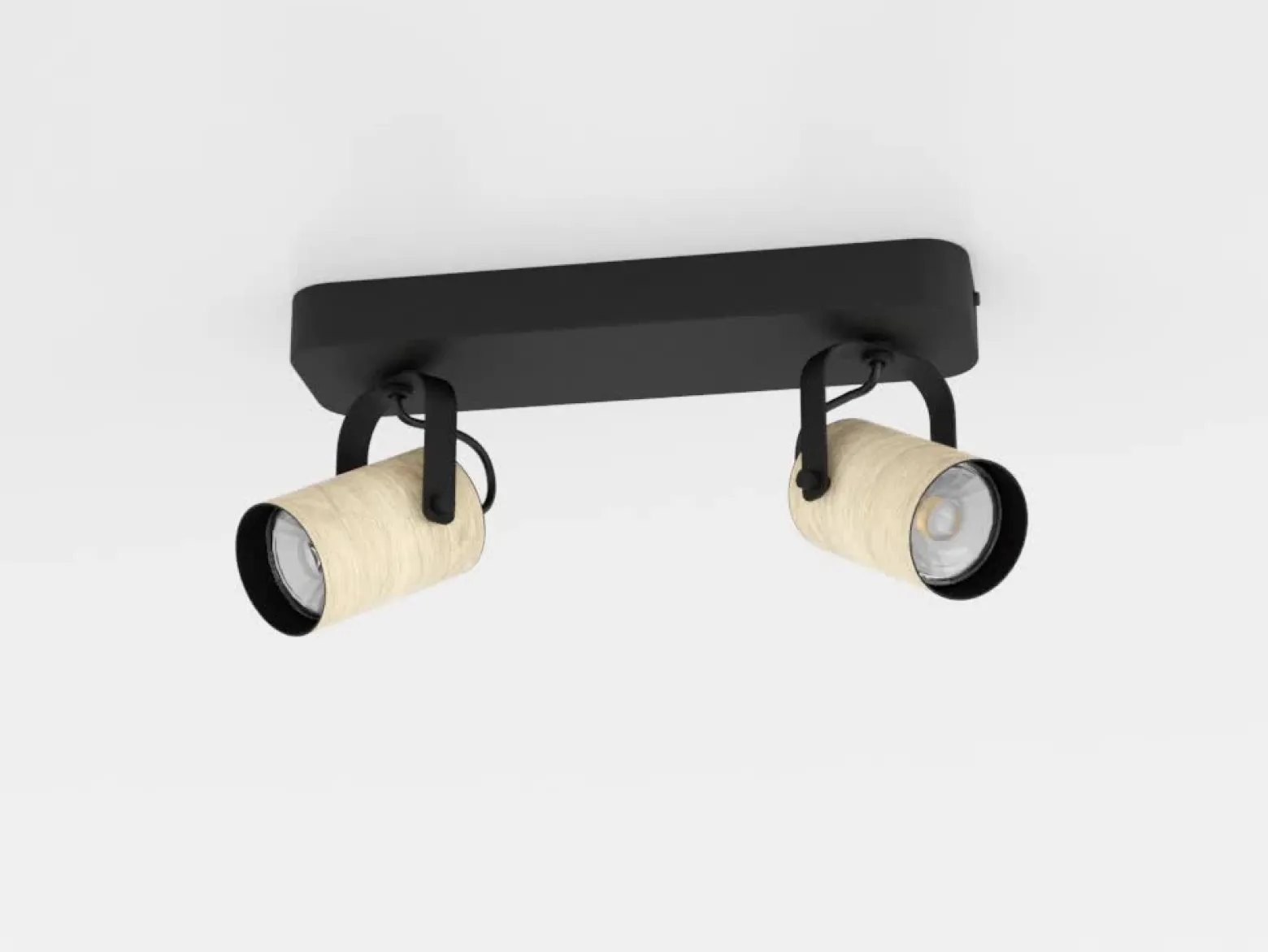 Cayuca downlight de techo, decoración en negro/madera, 2 luces