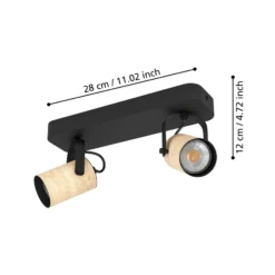 Cayuca downlight de techo, decoración en negro/madera, 2 luces