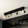 Cayuca downlight de techo, decoración en negro/madera, 4 luces