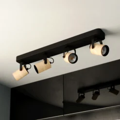 Cayuca downlight de techo, decoración en negro/madera, 4 luces