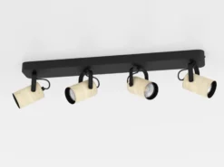 Cayuca downlight de techo, decoración en negro/madera, 4 luces
