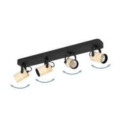 Cayuca downlight de techo, decoración en negro/madera, 4 luces
