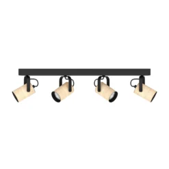 Cayuca downlight de techo, decoración en negro/madera, 4 luces