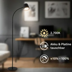 Cielo lámpara de pie LED recargable, negra, regulador táctil, cable USB