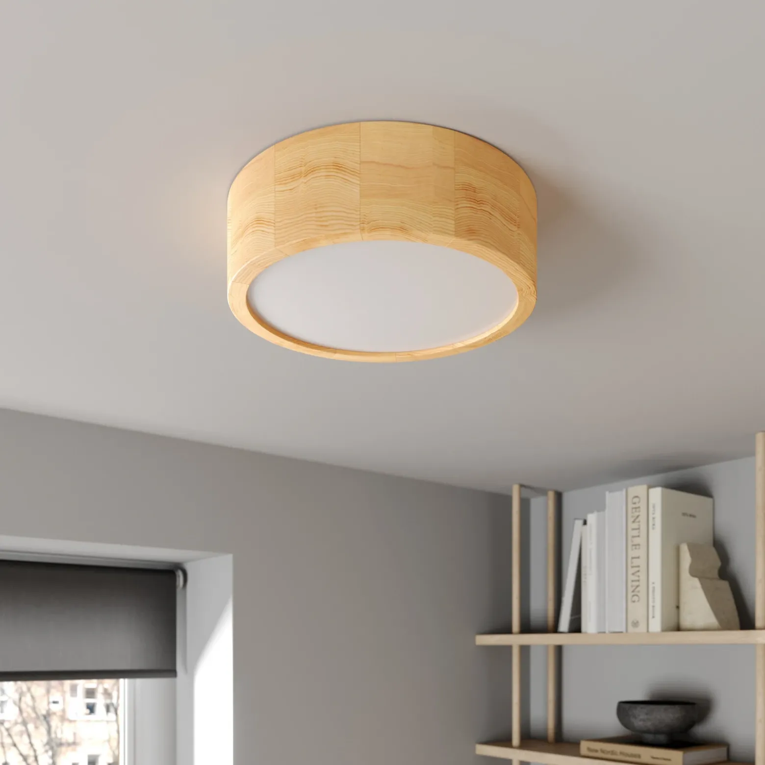 Cleo plafón, Ø 27,5cm, 2 luces, madera de pino, E27