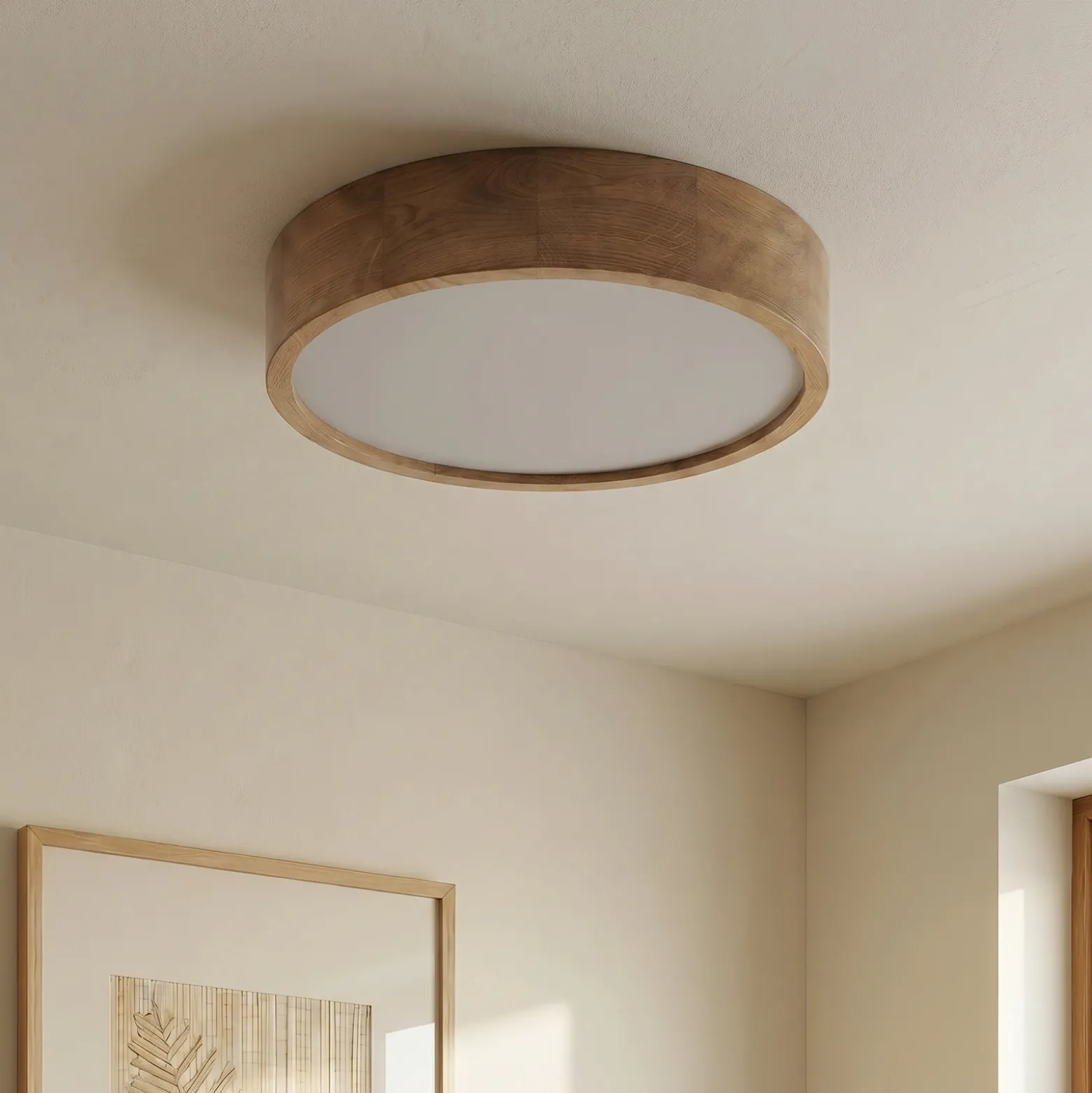 Cleo plafón, Ø 48 cm, 4 luces, madera de roble, E27