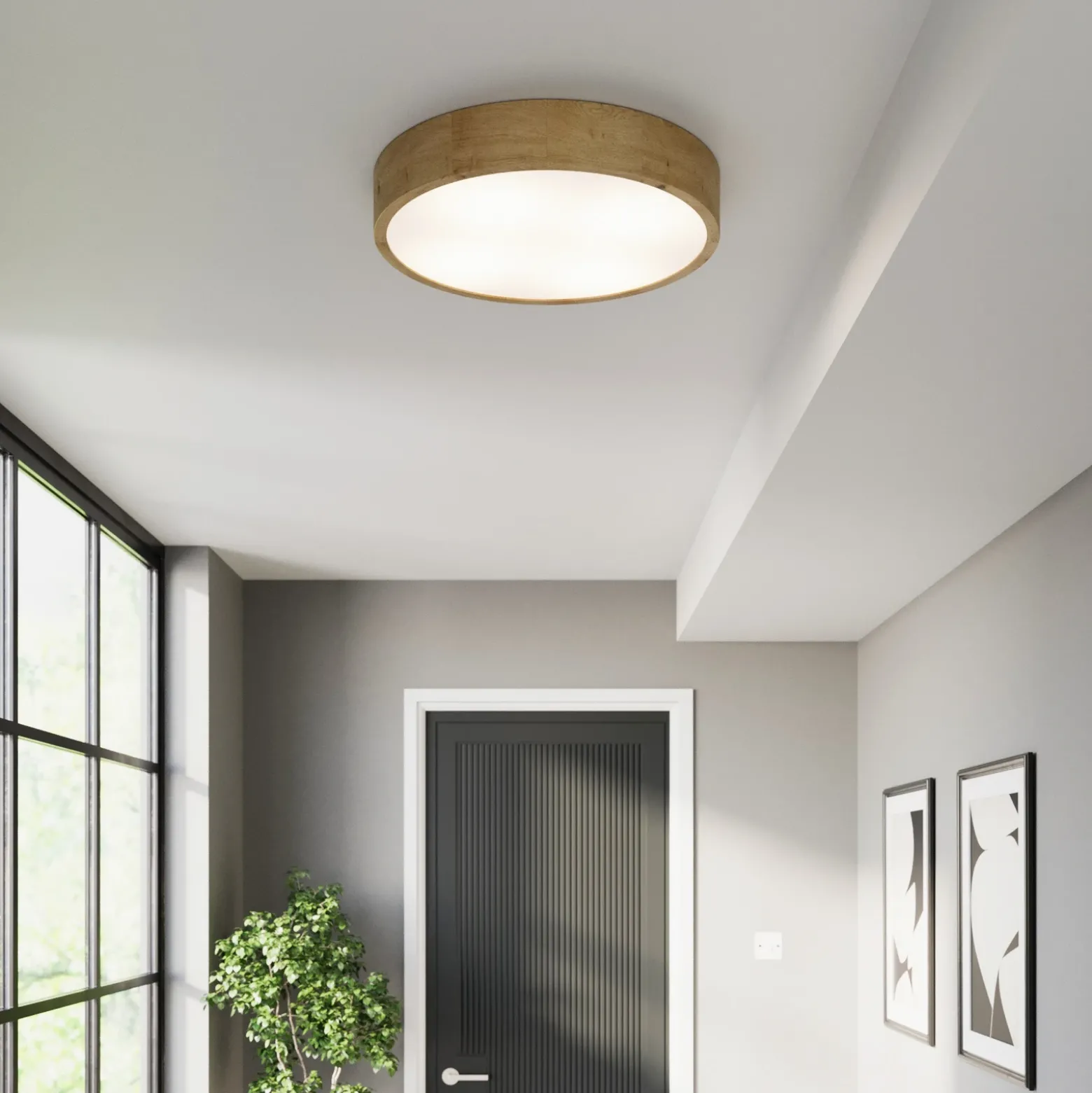 Cleo plafón, Ø 48 cm, 4 luces, madera de roble, E27
