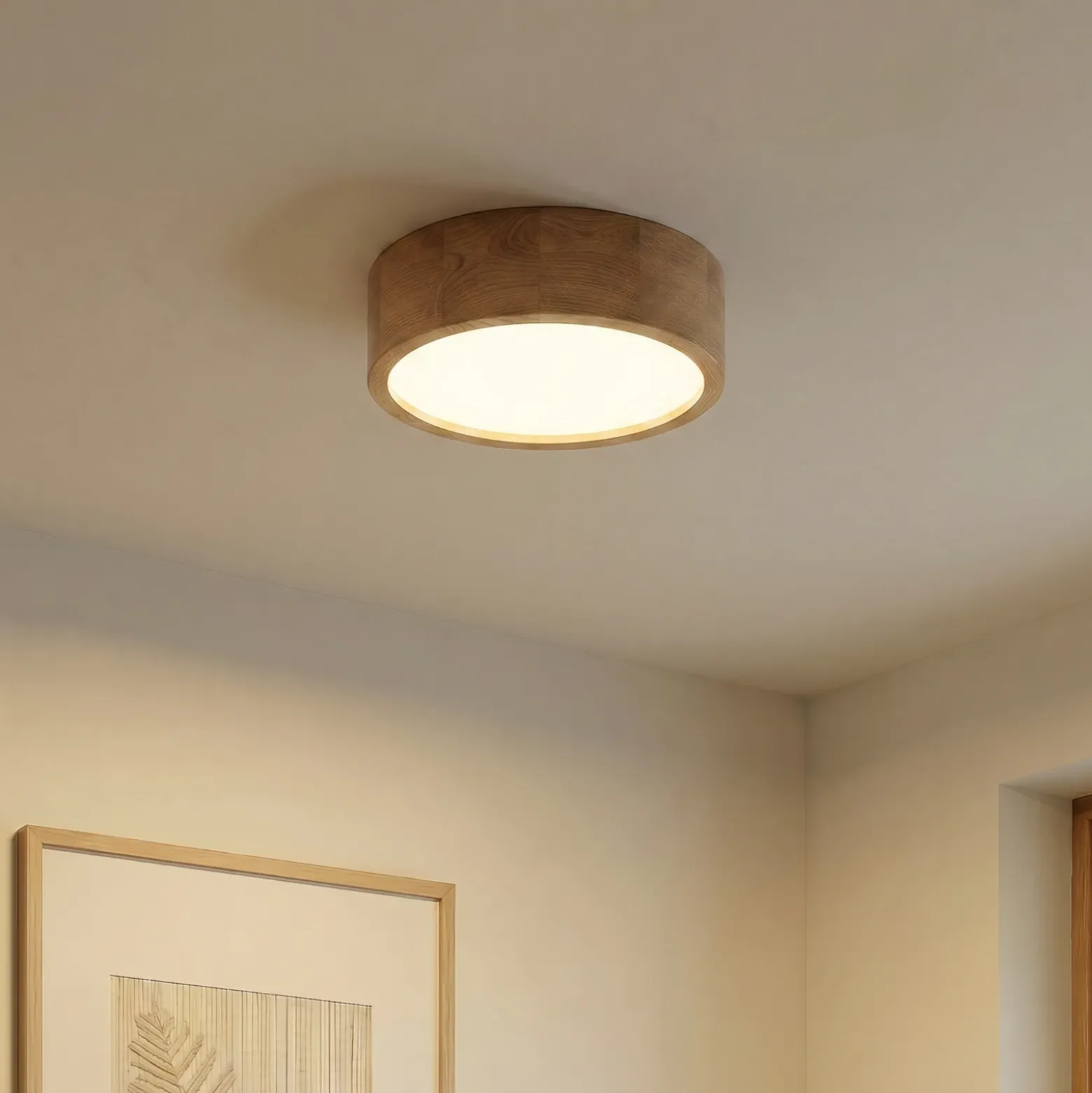 Cleo plafón, Ø 28 cm, 2 luces, madera de roble, E27