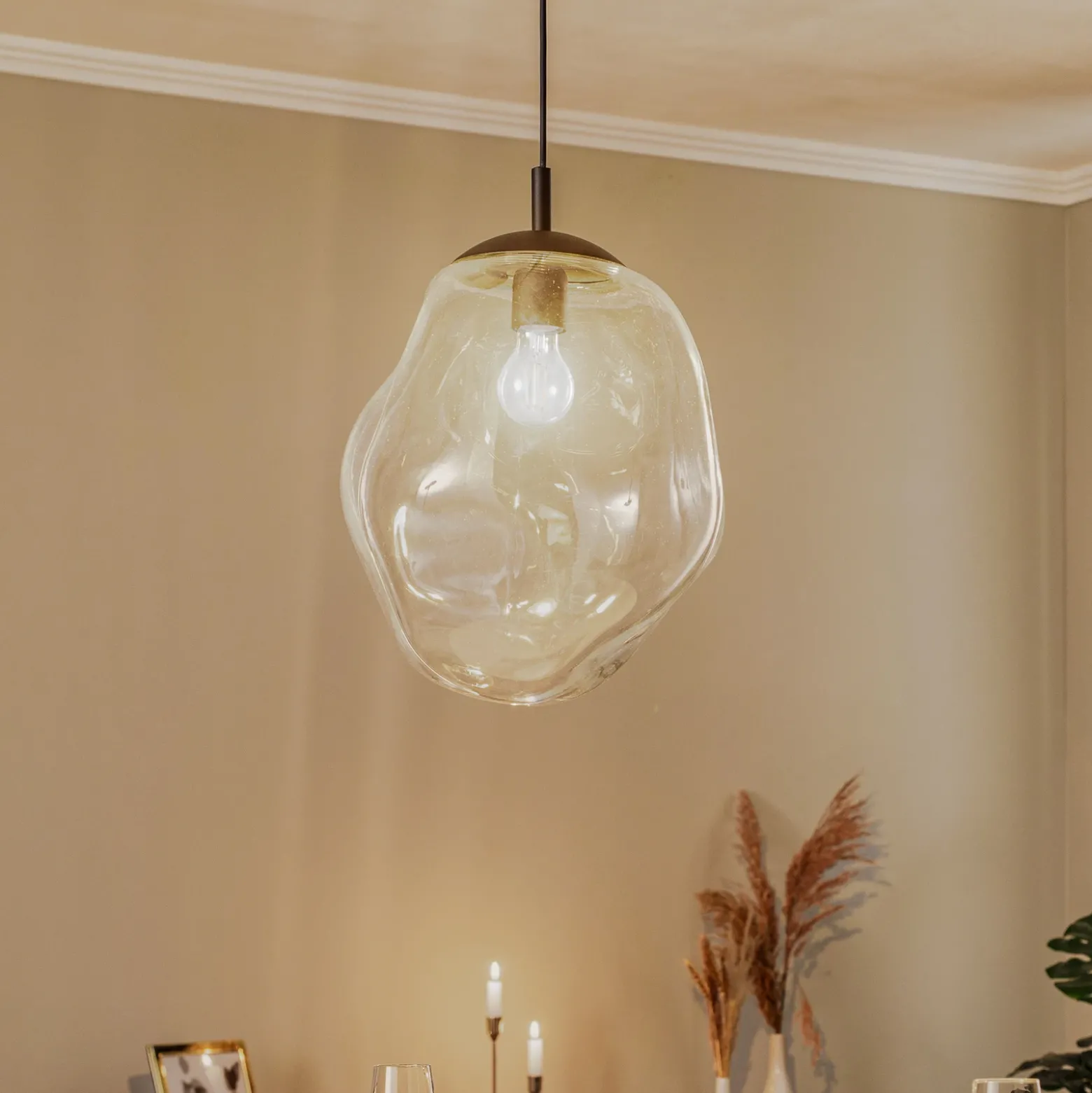 Colgante de vidrio Sol, Ø 35cm, negro/transparente
