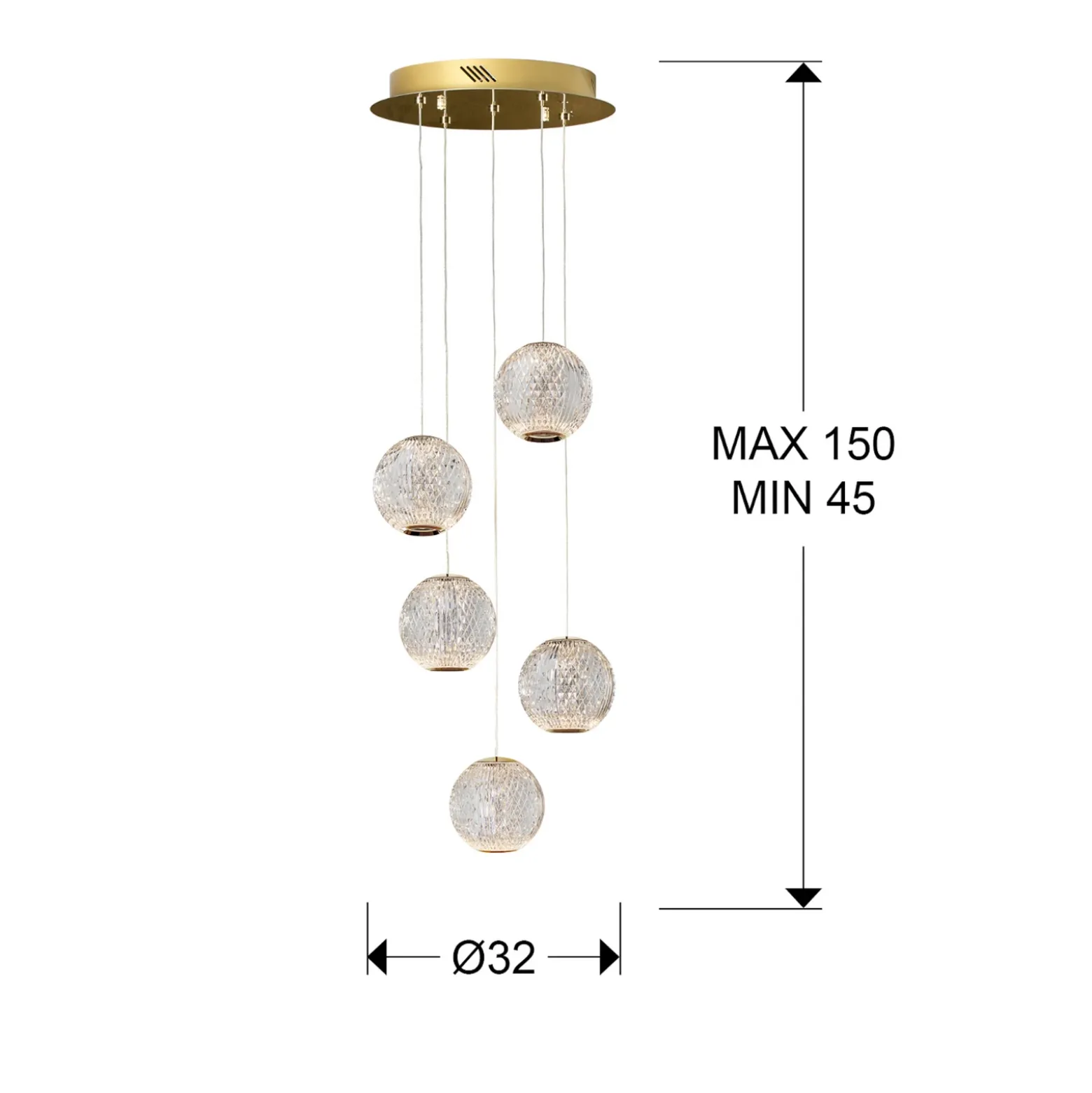 Colgante LED Austral oro/claro 5 luces redondo