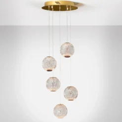 Colgante LED Austral oro/claro 5 luces redondo