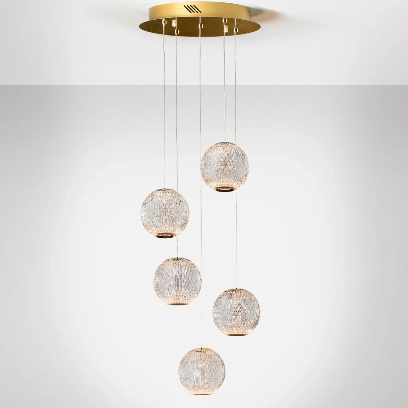 Colgante LED Austral oro/claro 5 luces redondo