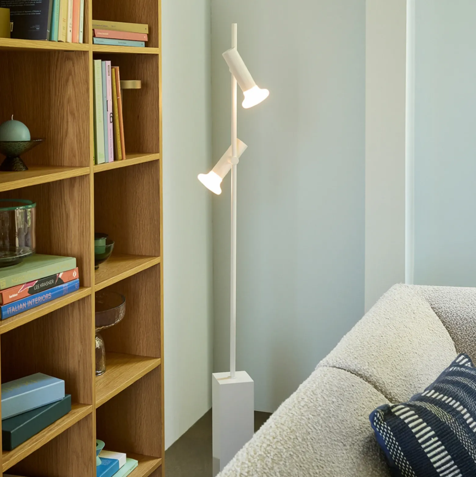 Conjunto de lámpara de pie, gris claro, altura 160 cm, hierro/vidrio, 2 luces