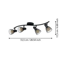 Corvigno downlight de techo, longitud 64 cm, negro, 4 luces, acero