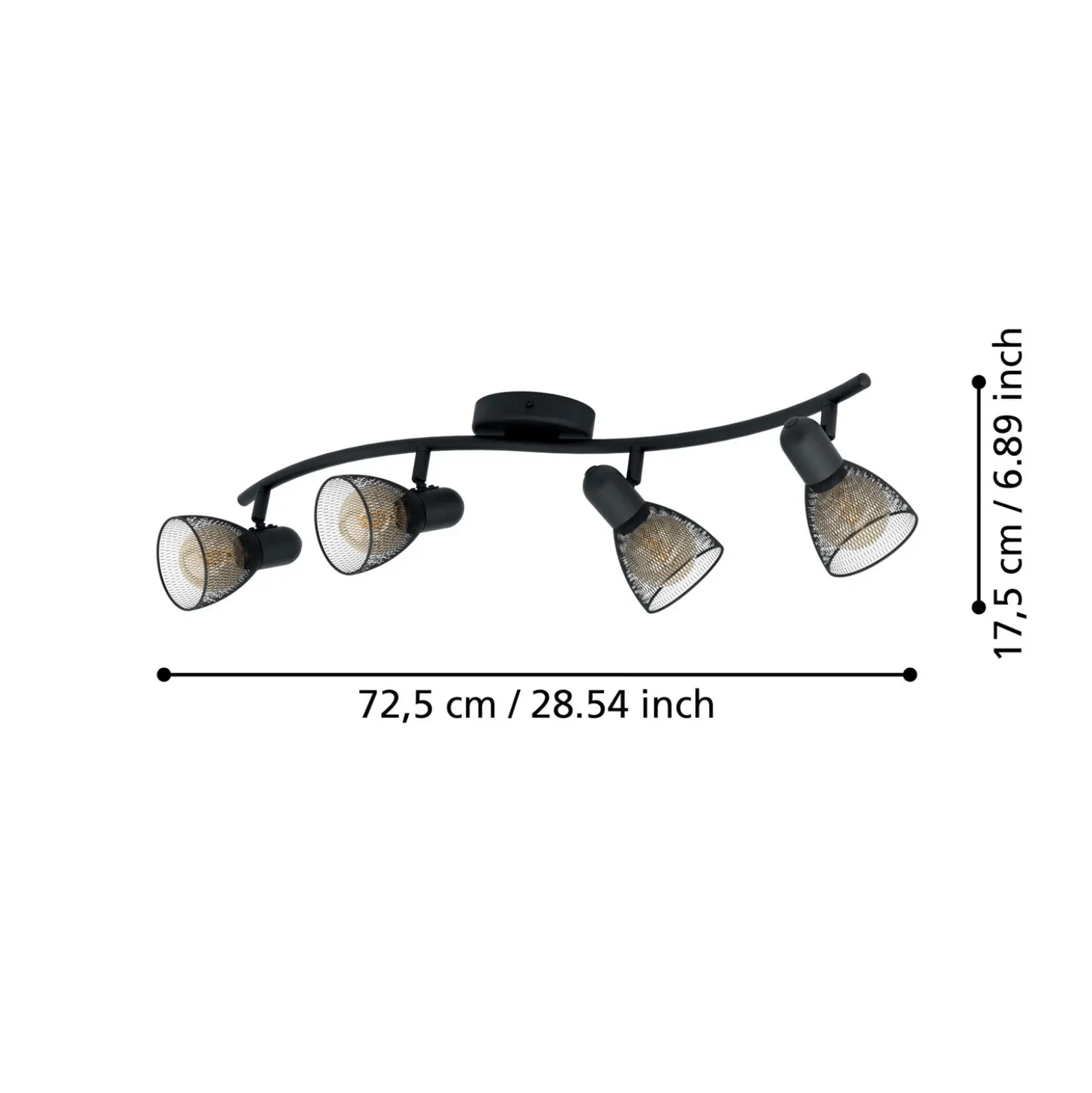 Corvigno downlight de techo, longitud 64 cm, negro, 4 luces, acero