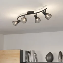 Corvigno downlight de techo, longitud 64 cm, negro, 4 luces, acero