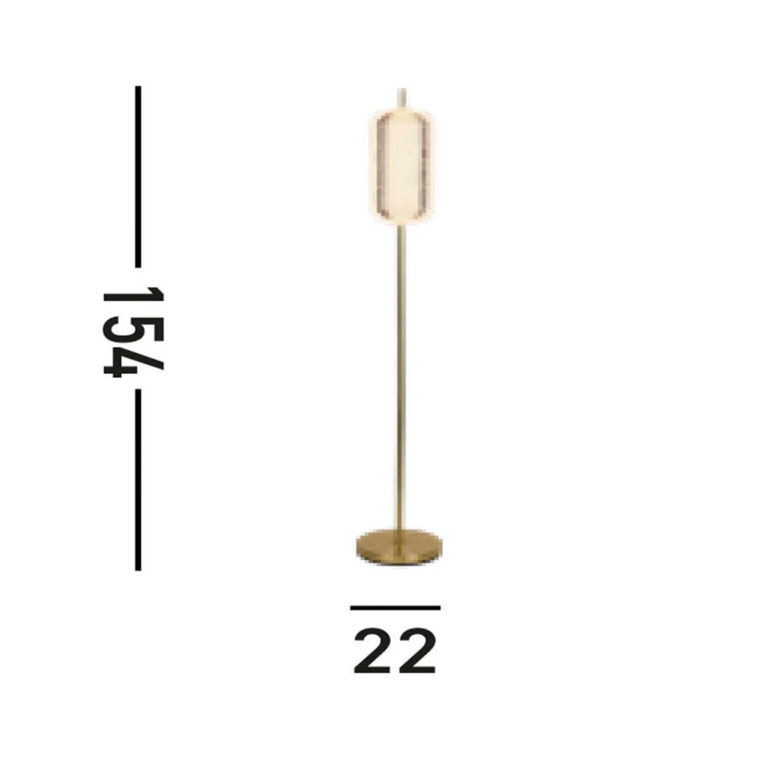 Cápsula lámpara de pie LED, color latón, hierro, acrílico