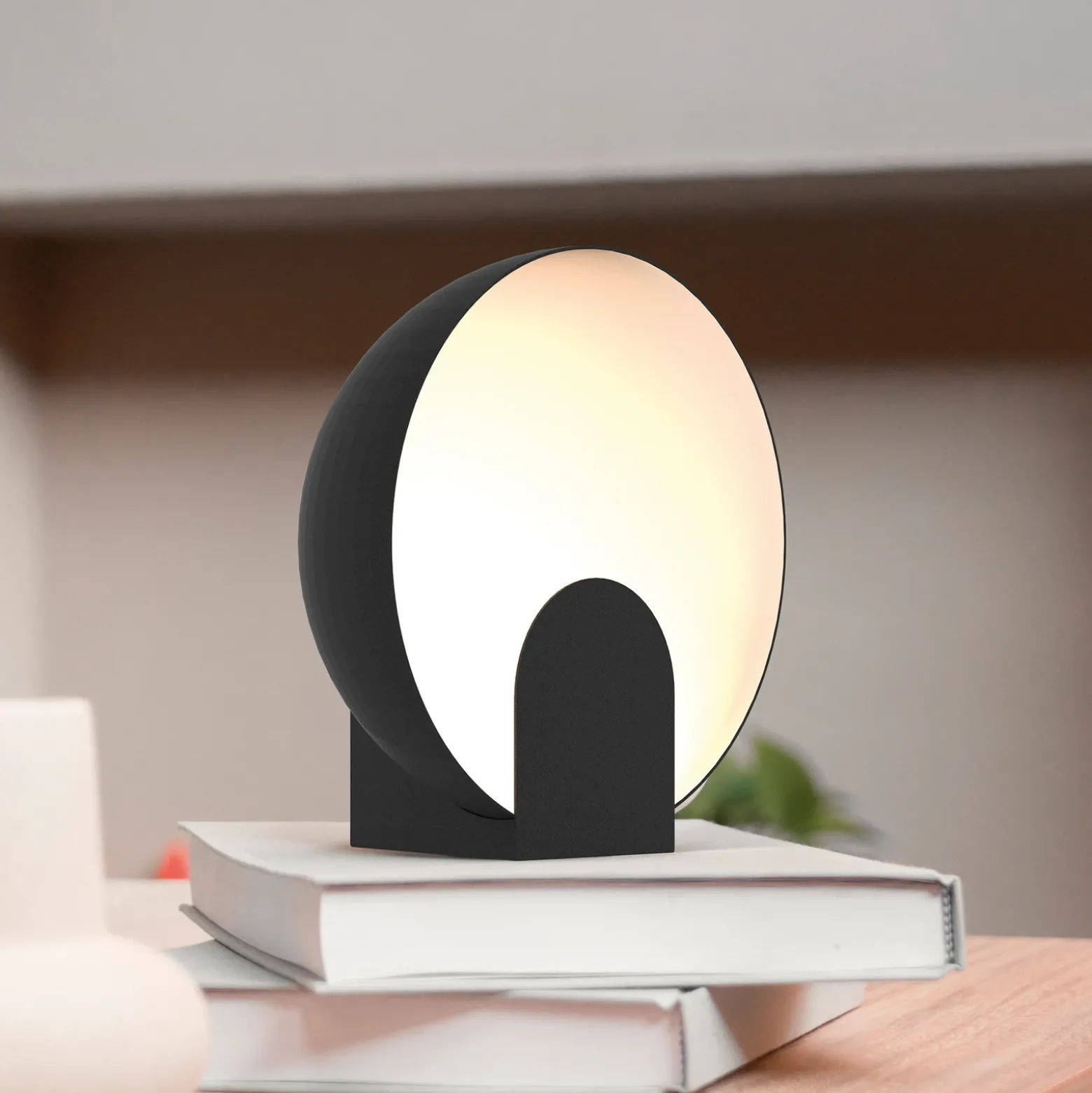 Óculo lámpara de mesa LED, negro, Ø 20 cm, metal, indirecta