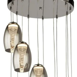 Cyclone Lámpara colgante LED, 12 luces, color humo, cristal