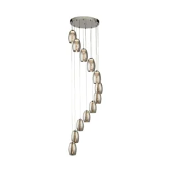 Cyclone Lámpara colgante LED, 12 luces, color humo, cristal