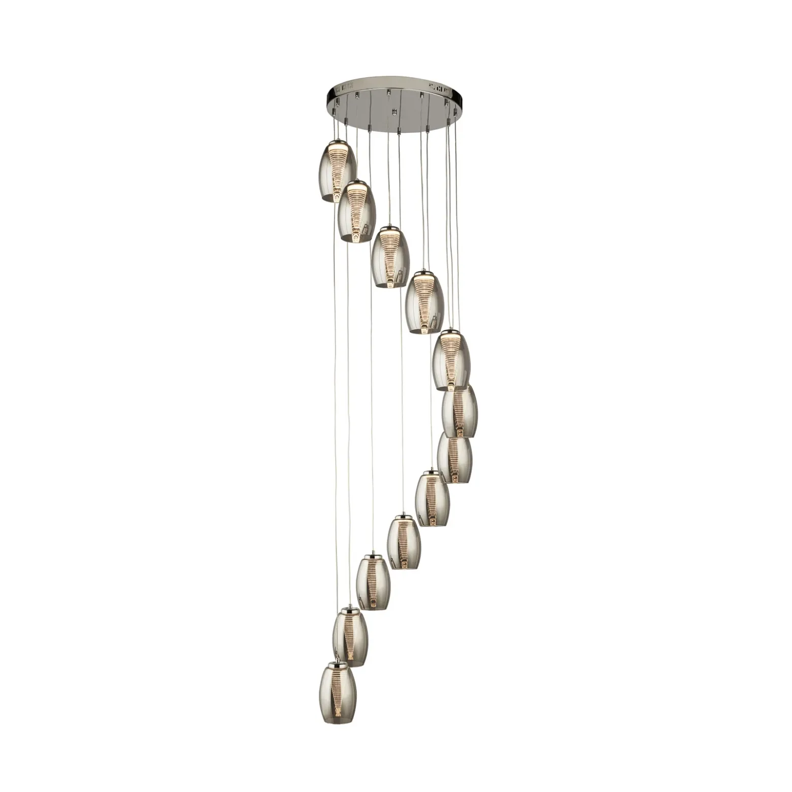 Cyclone Lámpara colgante LED, 12 luces, color humo, cristal