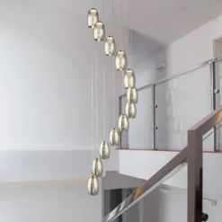 Cyclone Lámpara colgante LED, 12 luces, color humo, cristal