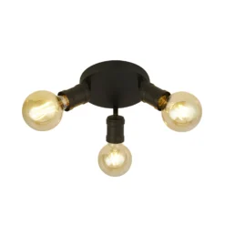 Dance downlight de techo, 3 luces, negro, metal, E27, Ø 30 cm