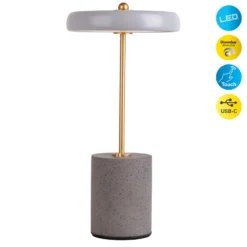 De mesa LED Seta, batería, cemento, pantalla gris