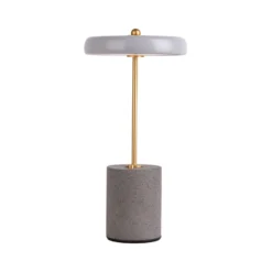 De mesa LED Seta, batería, cemento, pantalla gris
