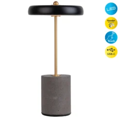 De mesa LED Seta, batería, cemento, pantalla negro