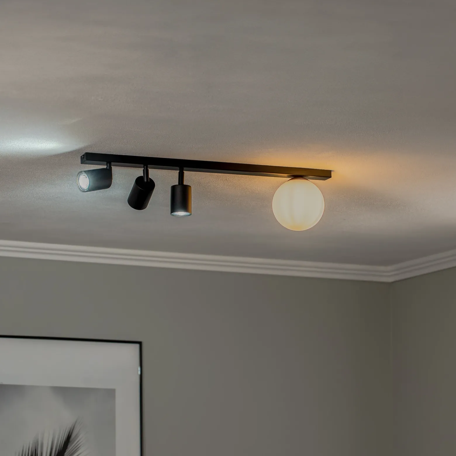Downlight Baster 4, acero, 4 luces, 3 focos, esfera