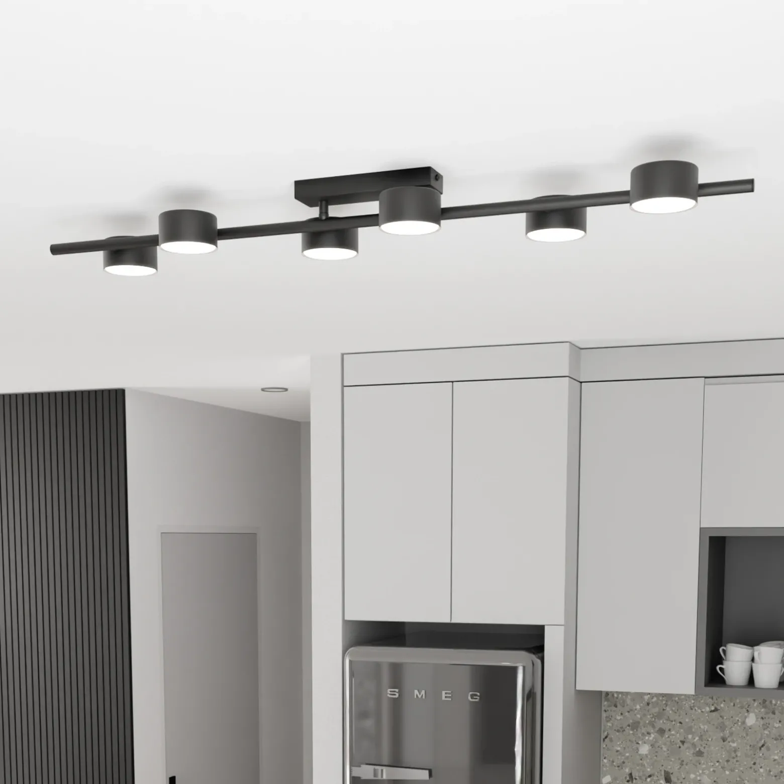 Downlight Bet, longitud 100 cm, negro, metal, 6 luces.