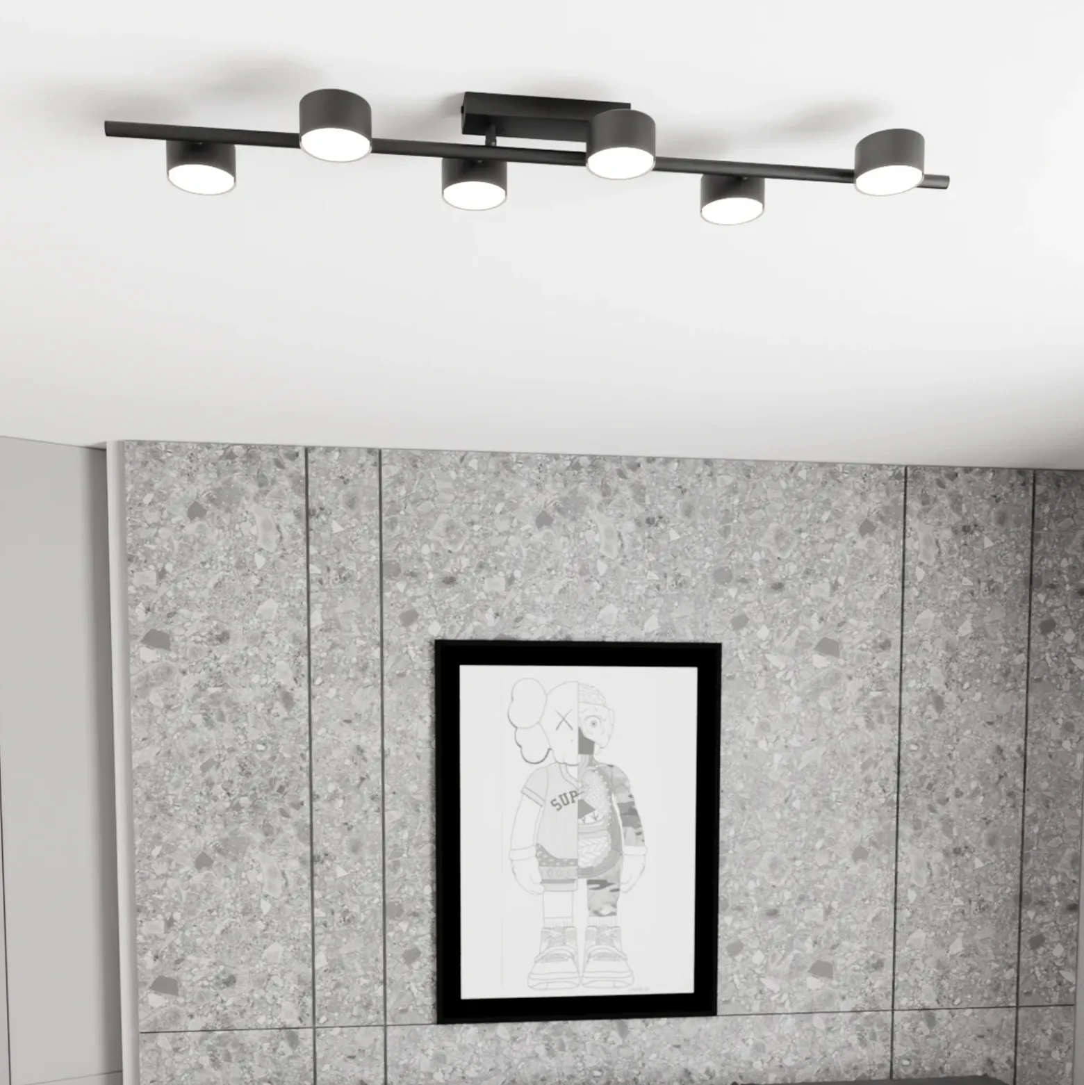 Downlight Bet, longitud 100 cm, negro, metal, 6 luces.