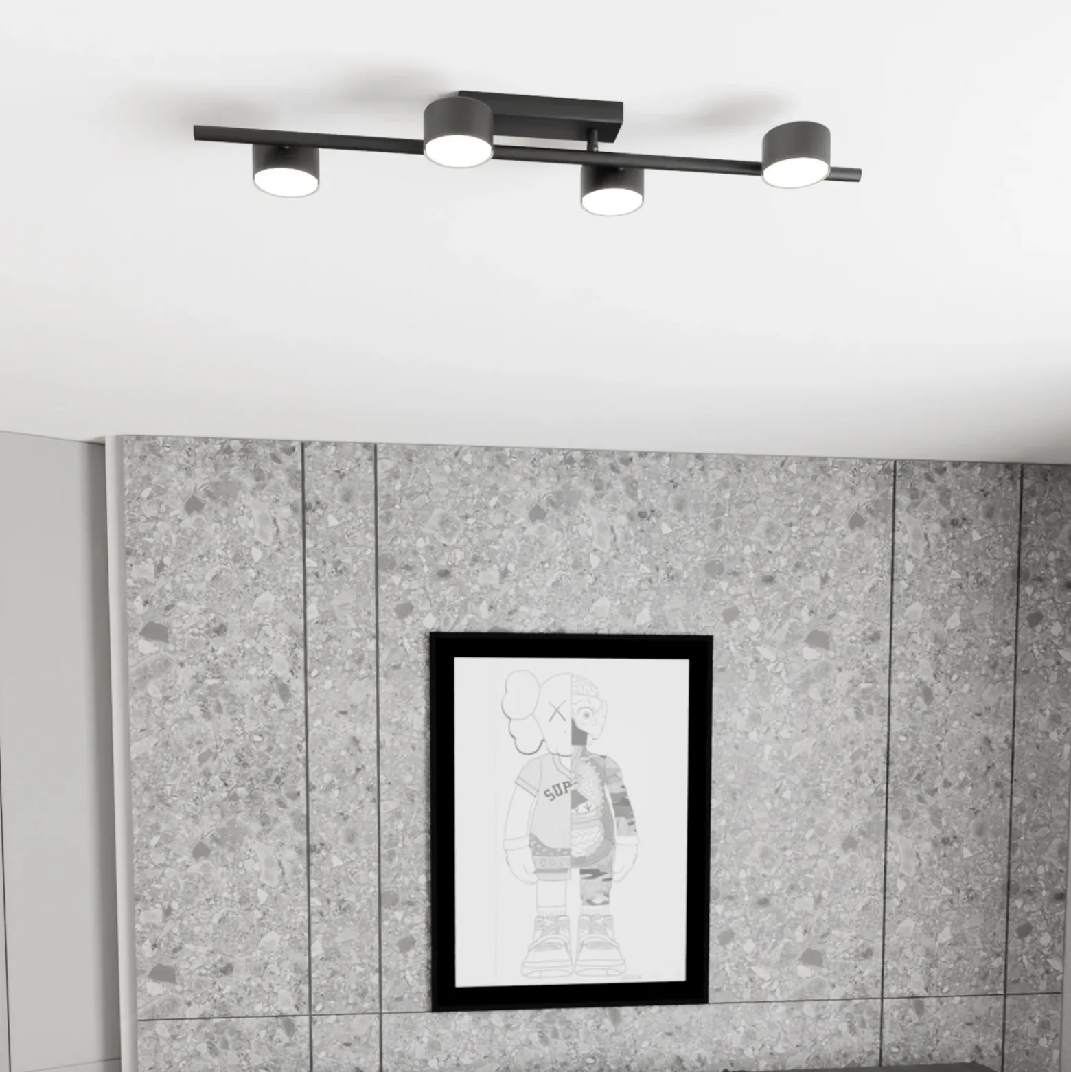 Downlight Bet, longitud 80 cm, negro, metal, 4 luces.