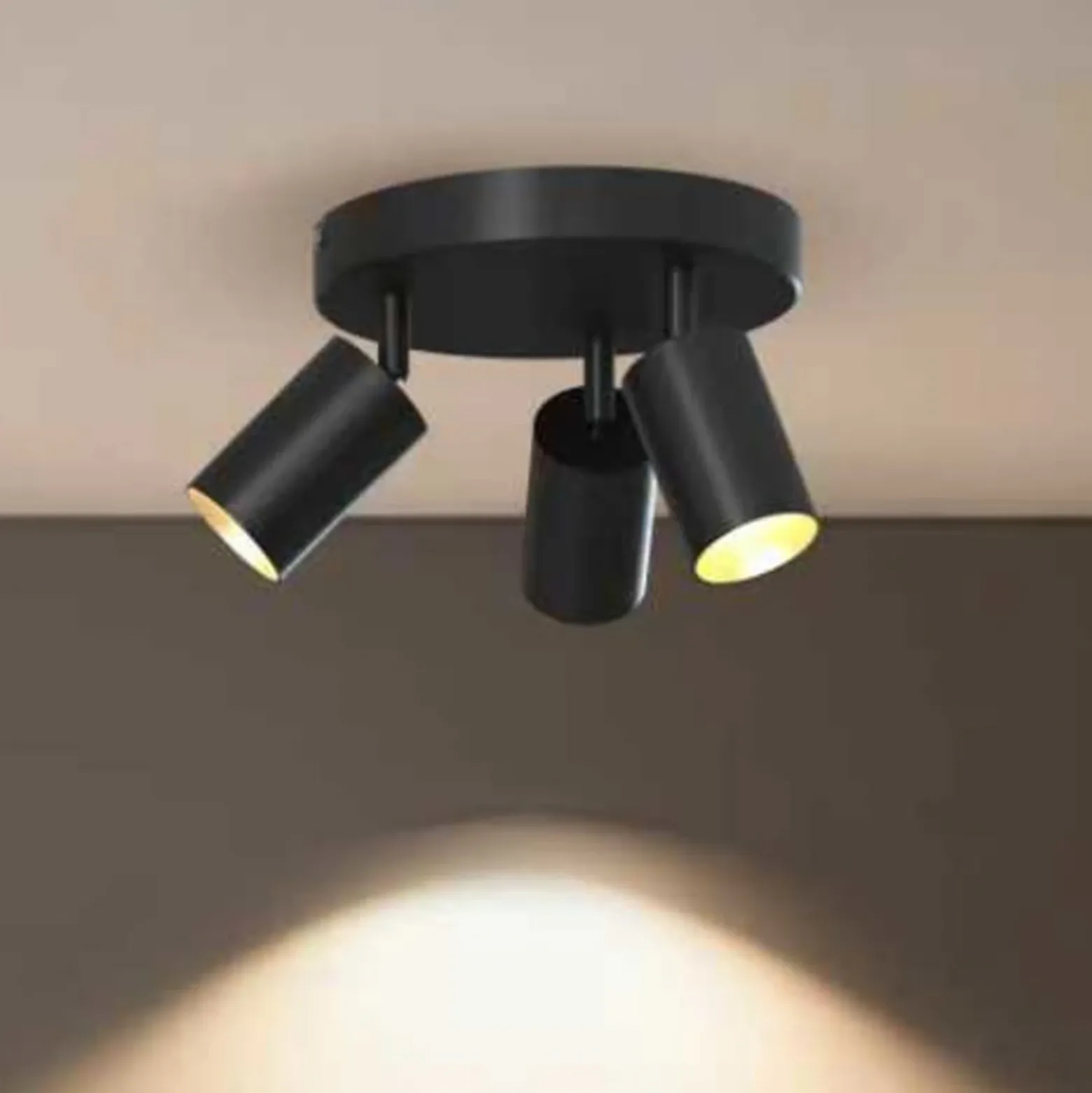 Downlight Calex GU10, negro, Ø 20 cm, 3 luces, metal