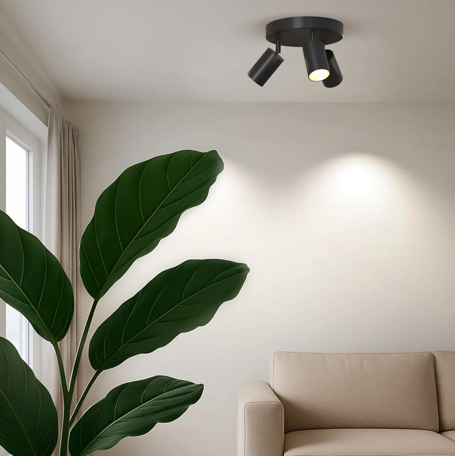 Downlight Calex GU10, negro, Ø 20 cm, 3 luces, metal