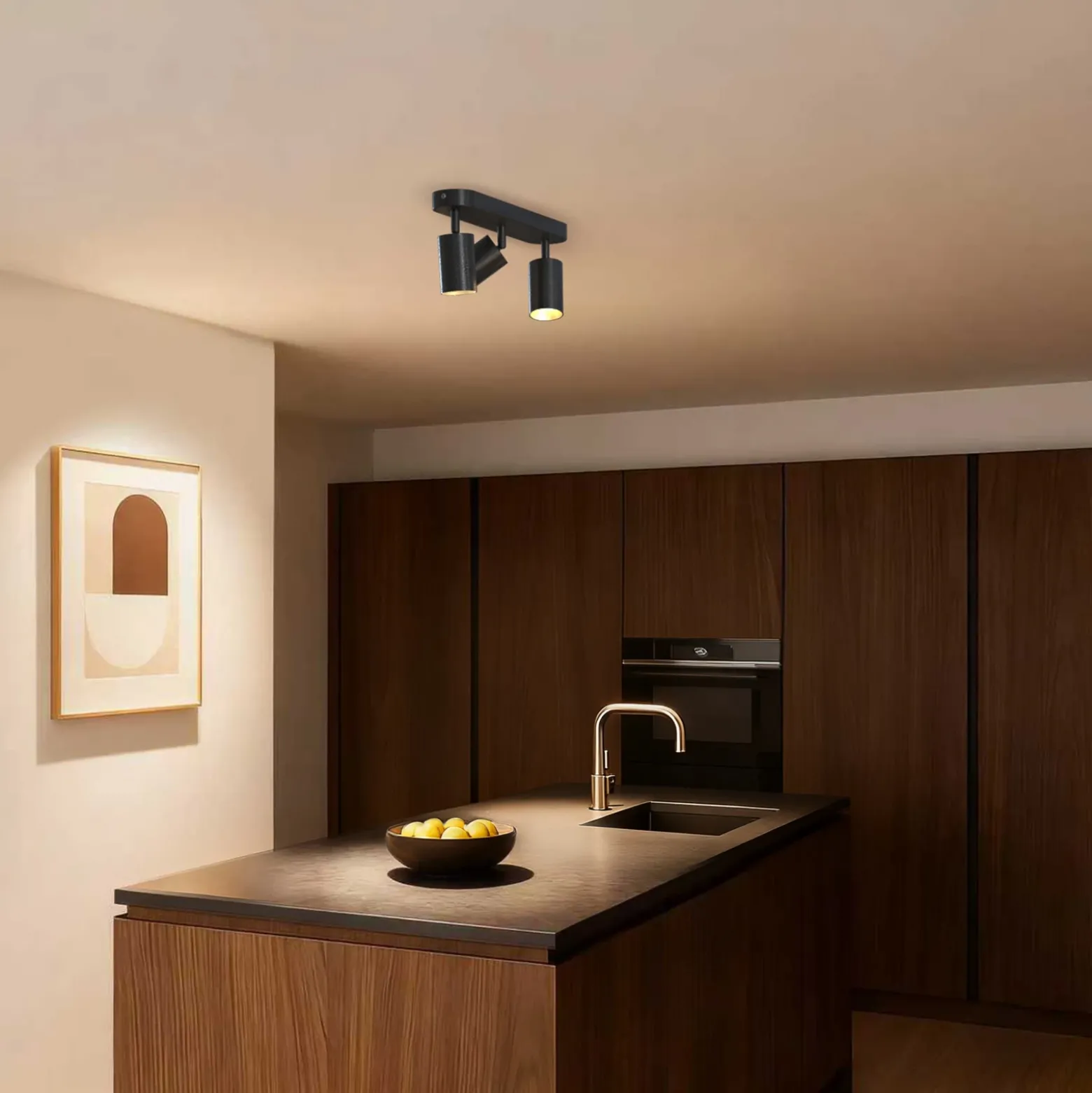 Downlight Calex GU10, negro, longitud 37 cm, 3 luces, metal