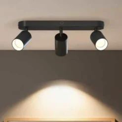 Downlight Calex GU10, negro, longitud 37 cm, 3 luces, metal