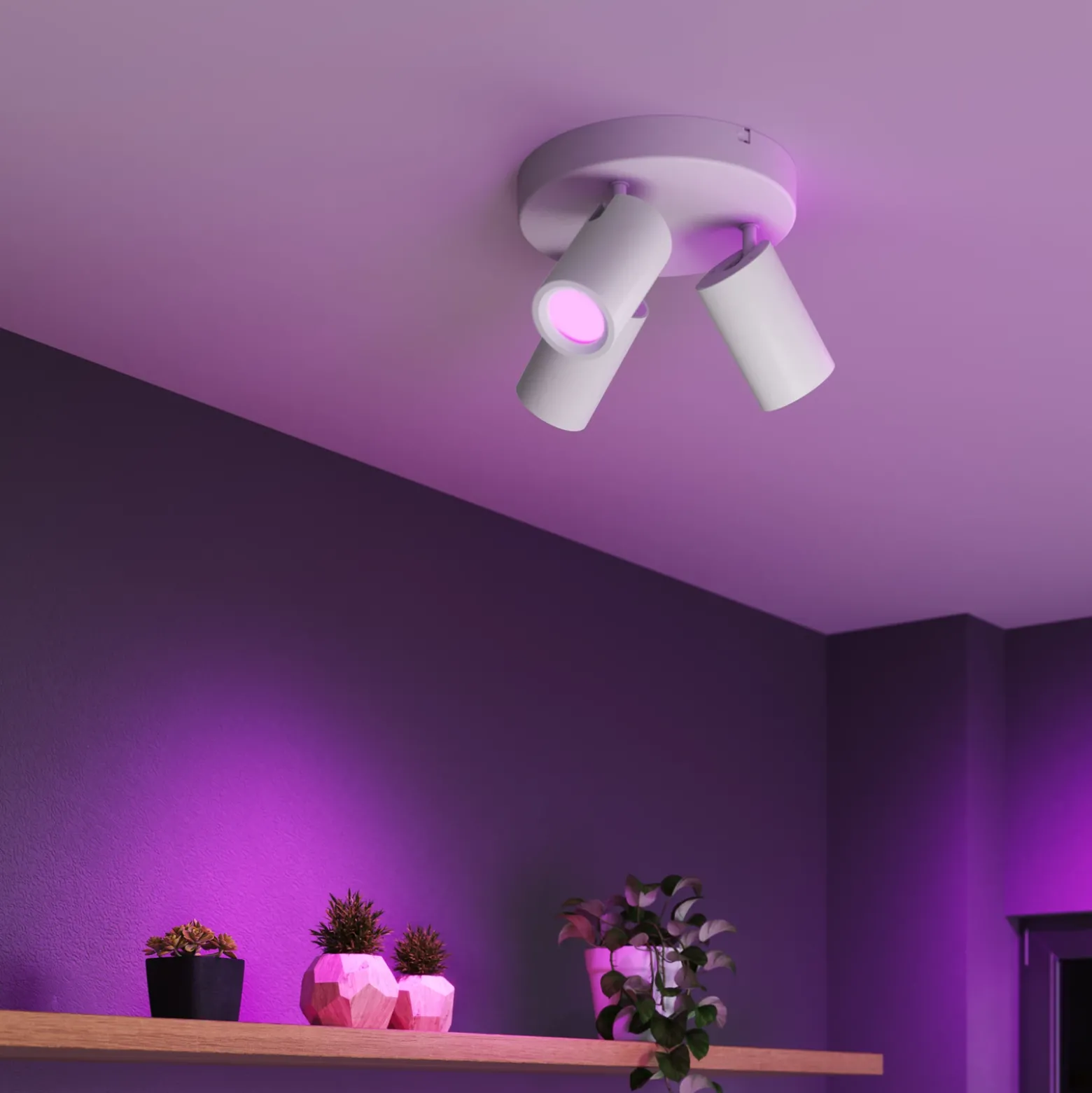 Downlight Calex Smart, blanco, Ø 21 cm, 3 luces, GU10-LED RGBW