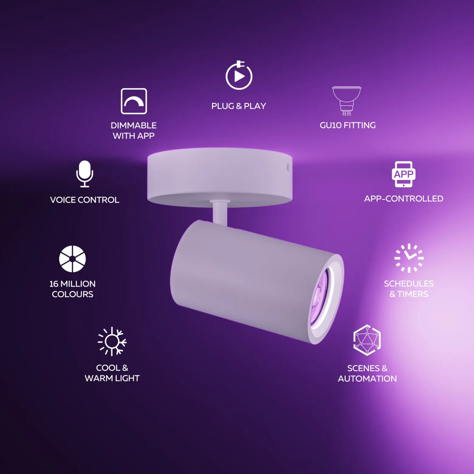 Downlight Calex Smart, blanco, Ø 10 cm, 1 luz, GU10-LED RGBW