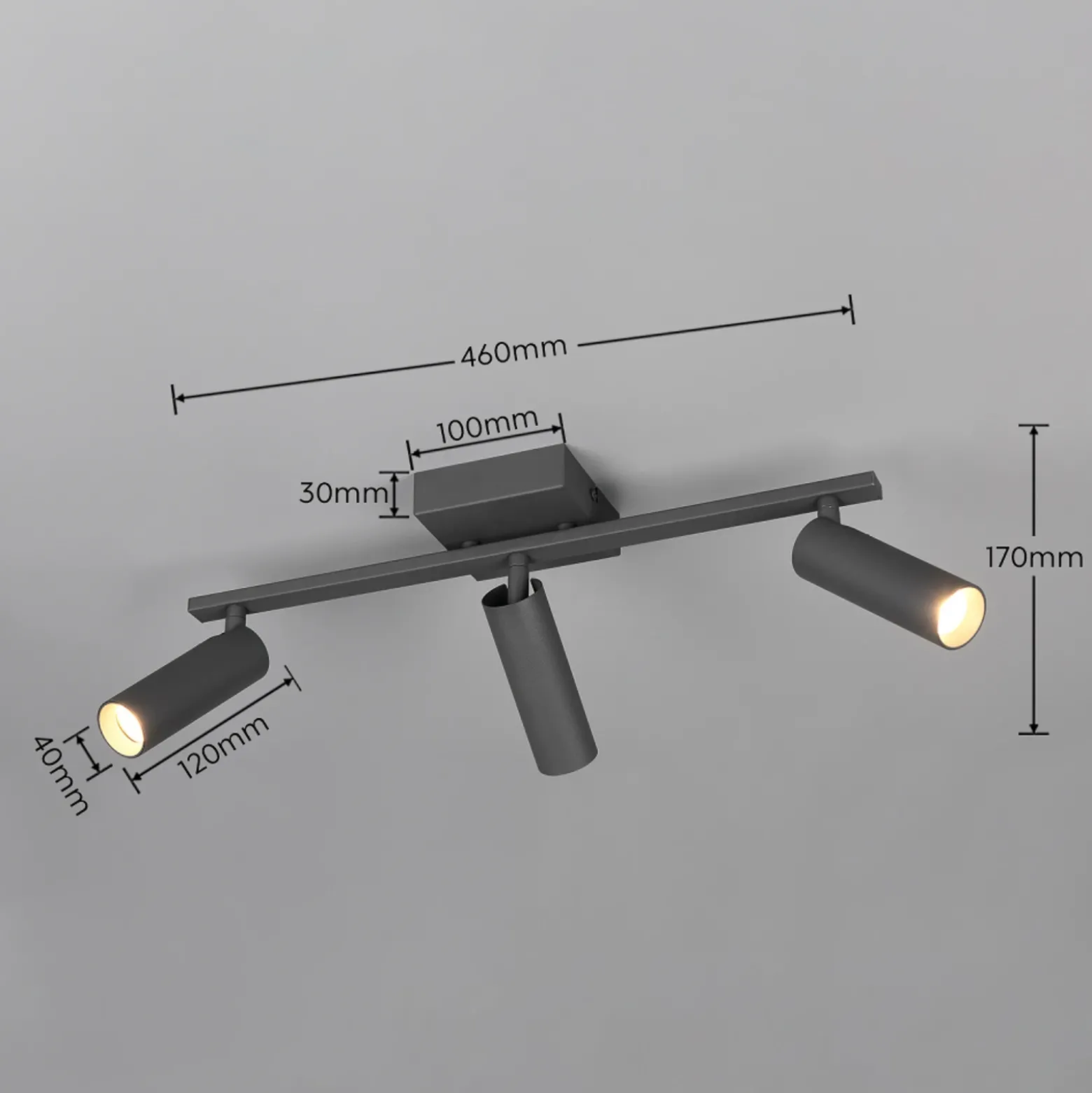 Downlight Dara, longitud 46 cm, antracita, metal, 3 luces.