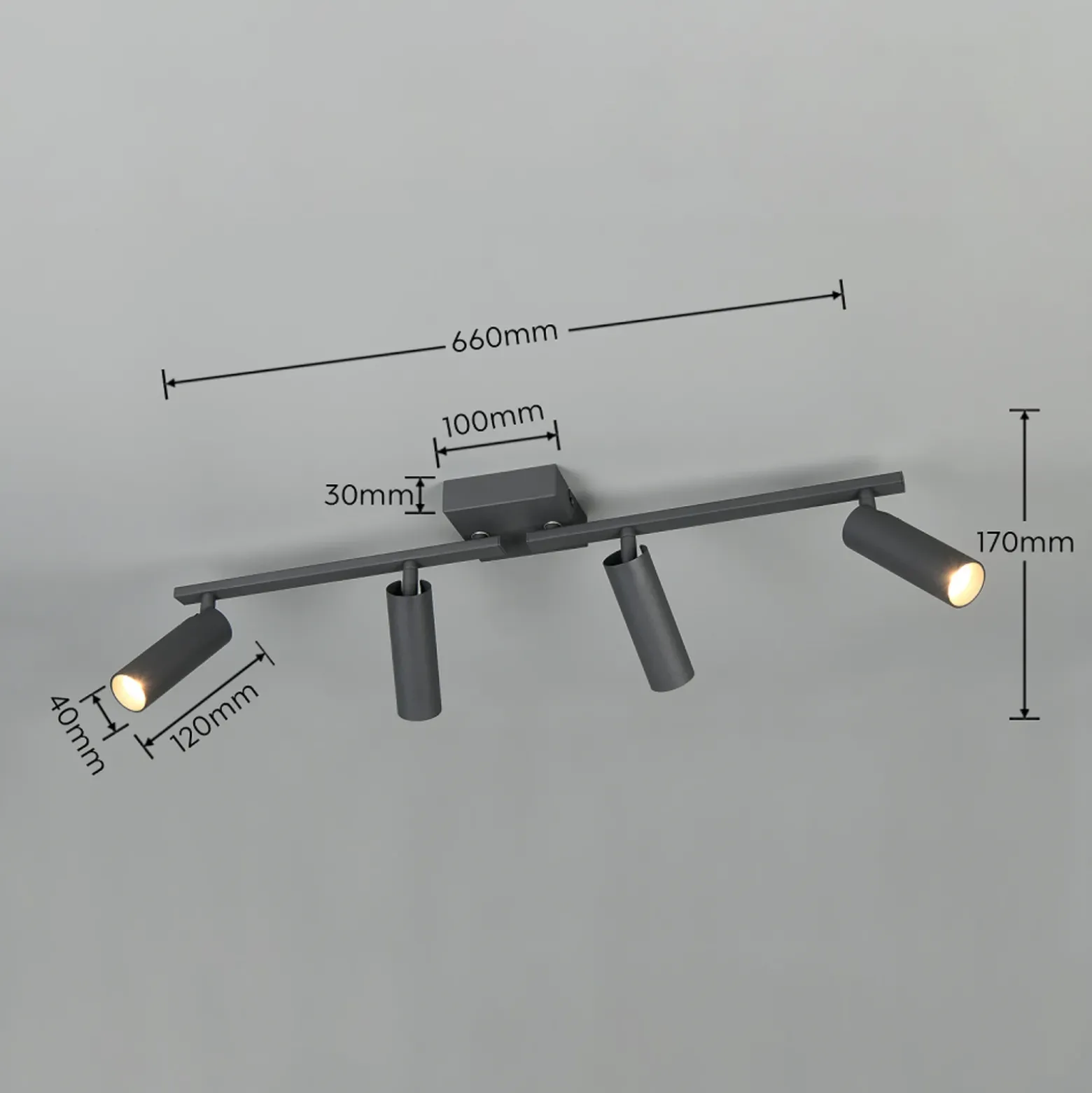 Downlight Dara, longitud 66 cm, antracita, metal, 4 luces.